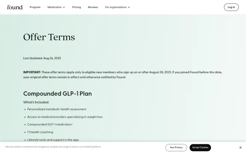 Found terms page screenshot