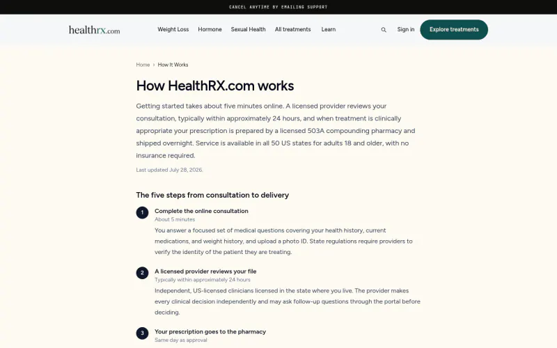 HealthRX website screenshot